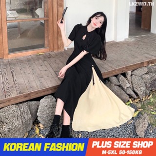 Plus size เสื้อผ้าสาวอวบ❤ เดรสสาวอวบอ้วน ไซส์ใหญ่ ผู้หญิง กี่เพ้า ยาว แขนสั้น คอกลม ย้อนยุค ฤดูใบไม้ร่วง สไตล์เกาหลีแฟชั่น