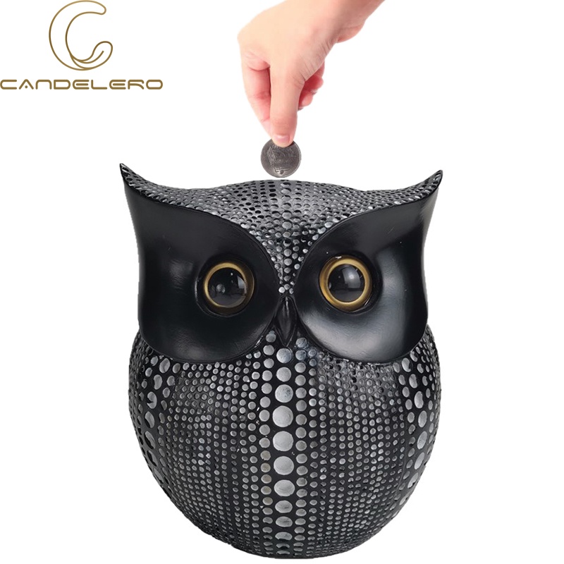 Gold Piggy Bank For Money Saving Box Safe Coin Bank Adults Kids Candy Machine Resin Owl Statues Orna