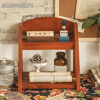 Aquarius316 Desktop Organizer Retro Aesthetic Office Storage Rack Home Decor ไม้ชั้นวาง 2 ชั้นสำหรับหนังสือพืชเครื่องสำอาง