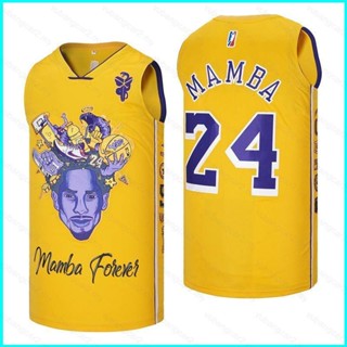 เสื้อกีฬาบาสเก็ตบอล ลายการ์ตูน No.23 LA Lakers Mamba สีเหลือง สําหรับผู้ชาย และผู้หญิง พลัสไซซ์