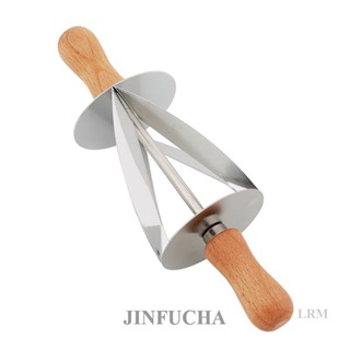 Jinfucha เครื่องตัดครัวซองต์ สเตนเลส / แป้งม้วนสามเหลี่ยม / เครื่องตัดแป้งโดว์ ล้อลูกกลิ้ง / เครื่องทําครัวซองต์