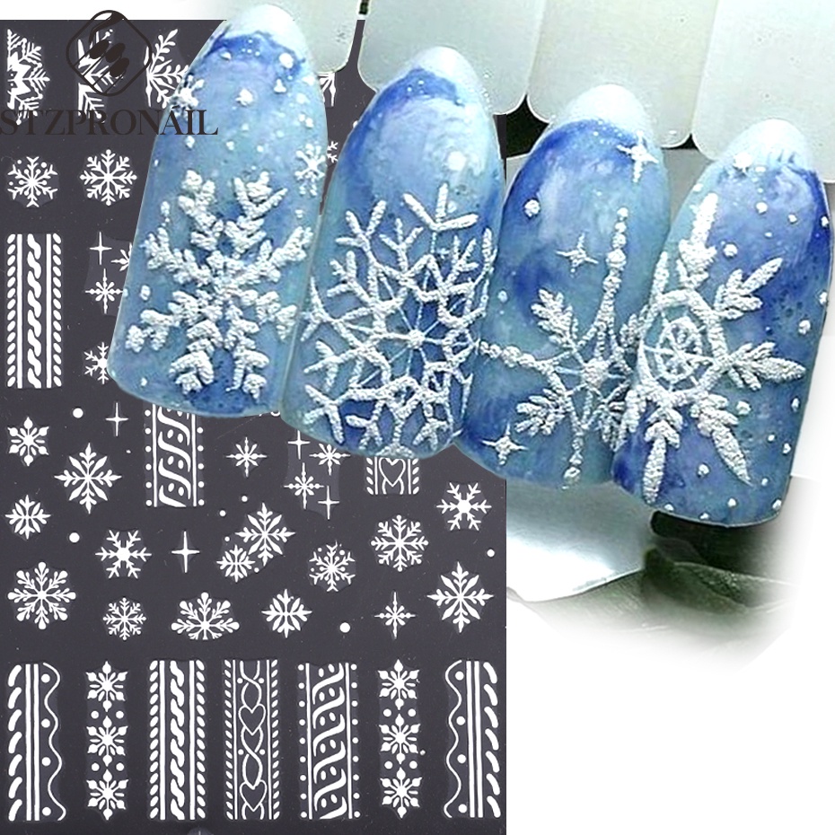 三维สีขาวglitter Snowflakeเล็บสติกเกอร์ทองฤดูหนาวเสื้อกันหนาวสะท้อนแสงStar Dancerต้นคริสต์มาสXmasปีใหม่เคล็ดลับสําหรับเล็บ