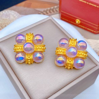 0905YWJB Vintage Mid-Ancient Earrings Western Antique French Retro High Sense Dazzling Aurora Color Silver Pin Earrings BGKE