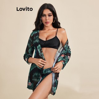Lovito ชุดบิกินี่ ผูกปม ผ้าเมืองร้อน สไตล์โบโฮ สําหรับผู้หญิง LBE03053 (หลายสี)