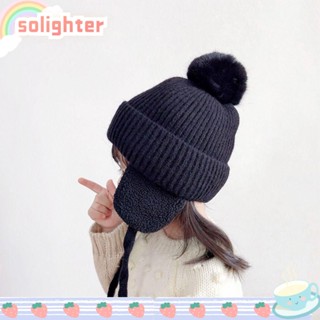 Solighter หมวกถัก ผ้าแคชเมียร์ ขนนิ่ม น่ารัก แฟชั่นฤดูหนาว