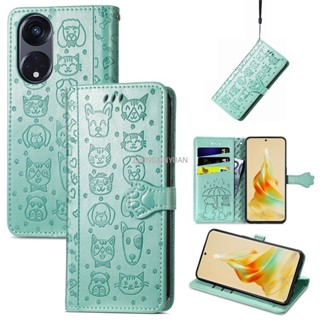 เคสโทรศัพท์หนัง ฝาพับ ลายการ์ตูนแมว และสุนัข พร้อมช่องใส่บัตร สําหรับ OPPO A38 4G CPH2579 OPPOA38 A 38