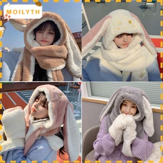 Moilyth หมวกหูกระต่าย อินเทรนด์ กันลม การ์ตูนน่ารัก ชุดถุงมือหมวกหวาน