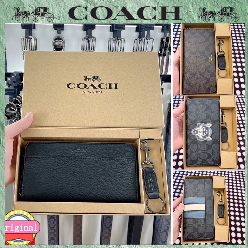 【Coach】กระเป๋าสตางค์ใบยาวสำหรับผู้ชาย กระเป๋าสตางค์หลายใบมีซิป แฟชั่นบรรยากาศ กระเป๋าเงินเหรียญ 75000