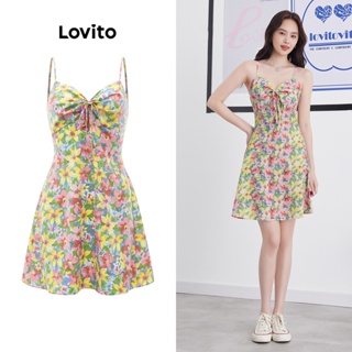 Lovito เสื้อผูกเชือกโบ ลายดอกไม้ สไตล์ลำลอง สำหรับผู้หญิง L55AD048 (หลากสี)