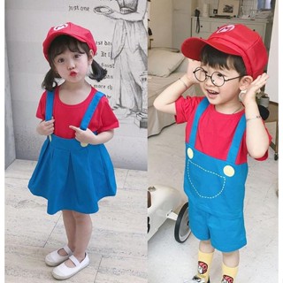 ชุดเสื้อเชิ้ต กางเกงขาสั้น ลาย Super Mario Brother and Sister เหมาะกับเทศกาลฮาโลวีน สําหรับครอบครัว เด็กผู้ชาย และผู้หญิง
