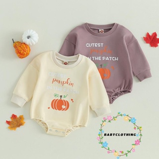 Babyclothes- ชุดรอมเปอร์ คอกลม แขนยาว พิมพ์ลายฟักทอง สําหรับเด็กผู้หญิง เด็กแรกเกิด ฮาโลวีน