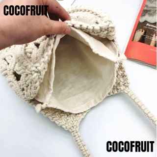 Cocofruit กระเป๋าสะพายไหล่ สะพายข้าง ผ้าฝ้ายถัก แต่งรูกลวง เหมาะกับเดินชายหาด สําหรับผู้หญิง