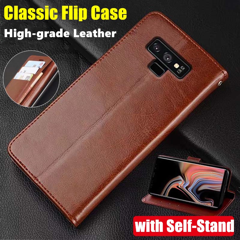 เคสหนังวัวแท้ ฝาพับ พร้อมช่องใส่บัตร ขาตั้ง สไตล์วินเทจ สําหรับ Samsung Galaxy Note 9 6.4 นิ้ว SM-N960F