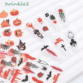 Twinkle1 สติกเกอร์ติดเล็บ ลายฟักทองผี ฮาโลวีน กะโหลก แมงมุม ตาชั่วร้าย สําหรับตกแต่งเล็บ