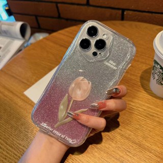 เคสโทรศัพท์มือถือ ซิลิโคน ลายดอกทิวลิป แต่งกลิตเตอร์ สําหรับ Huawei P60 Pro P50 P40 Lite Nova 11 10 Pro 8 9 6 SE 7i Y91 Y90 Y70 5T Mate 50