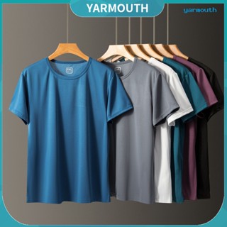 Yyr--เสื้อยืดแขนสั้นลําลอง ทรงหลวม ระบายอากาศ ยาวปานกลาง สีพื้น แฟชั่นฤดูร้อน สําหรับผู้ชาย