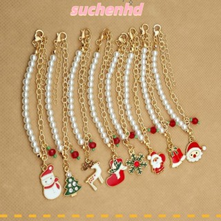 Suchenhd 2 ชิ้น สร้อยข้อมือ คริสต์มาส, ซานตาคลอส ปรับได้ เสน่ห์ ต้นคริสต์มาส กําไลข้อมือ เครื่องประดับแฟชั่น จี้ สโนว์แมน สร้อยข้อมือมุกเทียม คริสต์มาส