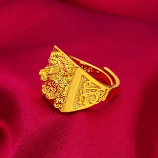 แหวนชุบทอง 18K รูปมังกรนําโชค ปรับได้ เครื่องประดับแฟชั่น สไตล์พังก์ สําหรับผู้ชาย แหวนปี่เซียะ เสริมดวง เสริมทรัพย์