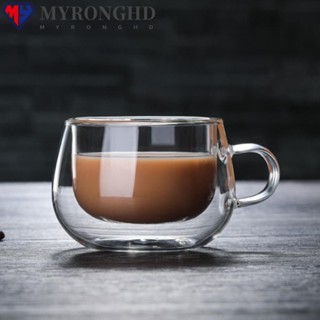 Myronghd แก้วกาแฟเอสเปรสโซ่ สองชั้น ป้องกันน้ําร้อนลวก ฉนวนกันความร้อน ขนาดเล็ก สีโปร่งใส