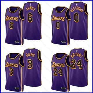 เสื้อกีฬาบาสเก็ตบอลแขนกุด ลายทีม GP1 22 23 NBA Jersey Lakers James Westbrook Davis Bryant Jersey สีม่วง PG1