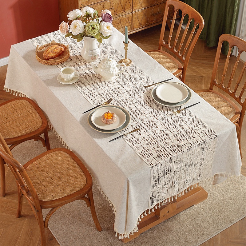 ผ้าปูโต๊ะอาหาร ผ้าปูโต๊ะ ลูกไม้ สีพื้น หรูหรา สไตล์พาสเทล