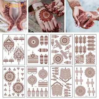 Sukaa สติกเกอร์รอยสักชั่วคราว ลาย Henna MANDALA สไตล์อินเดีย คลาสสิก สีแดง