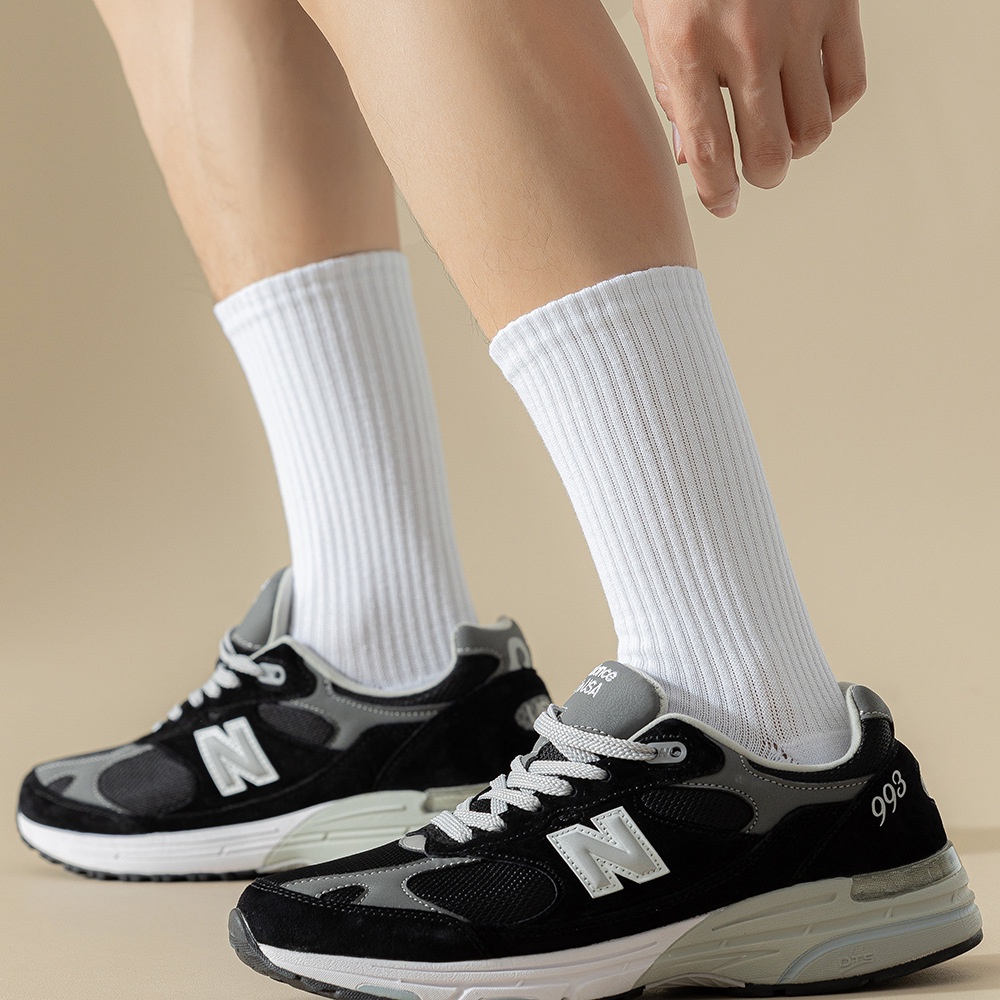 ถุงเท้ากีฬาลําลอง ผ้าฝ้าย ระบายอากาศได้ดี ดูดซับเหงื่อ สีดํา และสีขาว แบบเรียบง่าย สําหรับผู้ชาย - รูปที่ 4