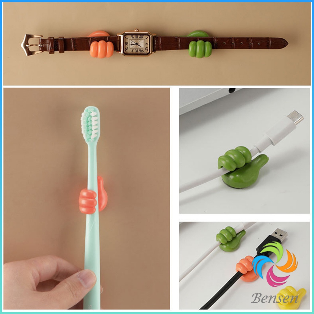 Bensen 10 pcs คลิปตะขอแขวนติดผนัง อเนกประสงค์ รูปนิ้วโป้ง  จัดส่งแบบคละสี Home Storage Hooks