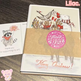 Lilac การ์ดกระดาษ ทรงสี่เหลี่ยม ลายสัตว์น่ารัก DIY สําหรับงานปาร์ตี้คริสต์มาส