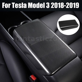 ฝาครอบคอนโซลกลาง ที่เท้าแขน คาร์บอนไฟเบอร์ ABS อุปกรณ์เสริม สําหรับ Tesla Model 3 Model Y 2018 2019