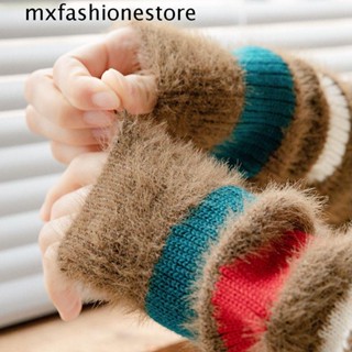 Mxfashione ถุงเท้าบูทยาว ผ้ากํามะหยี่ ขนมิงค์ ไร้นิ้ว ให้ความอบอุ่น สําหรับนักเรียนหญิง