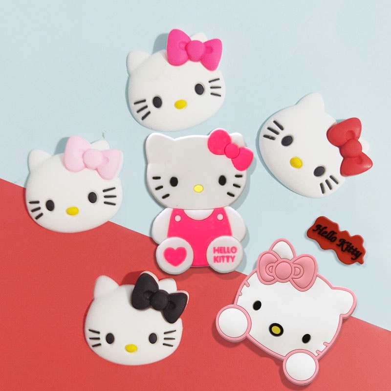 สติกเกอร์ซิลิโคน ลายการ์ตูนคิตตี้น่ารัก สีชมพู สําหรับตกแต่งเคสโทรศัพท์ DIY จํานวน 1 ชิ้น