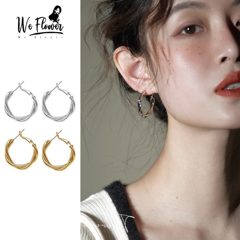 We Flower ต่างหูเงิน S925 ทรงกลม ขนาดใหญ่ ใช้แล้วไม่แพ้ สไตล์เกาหลี สําหรับผู้หญิง
