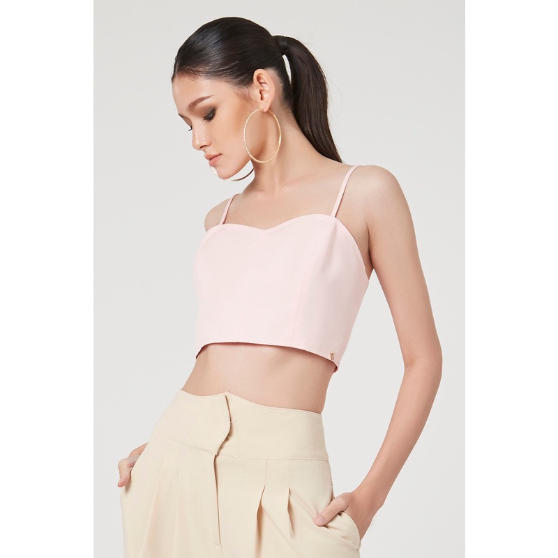 f.fashion เสื้อคอร์เซ็ททรงครอป ผู้หญิง สีชมพู | Corset Crop Top | 05893