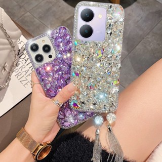 เคส Vivo Y27 5G Y36 Y22S Y02 Y16 Y22 Y35 Y02S Y21 Y33S Y33T Y2S Y21T Y20S Y20i Y12a Y12S โทรศัพท์มือถือ ประดับพู่ พลอยเทียม 3D หรูหรา สําหรับ