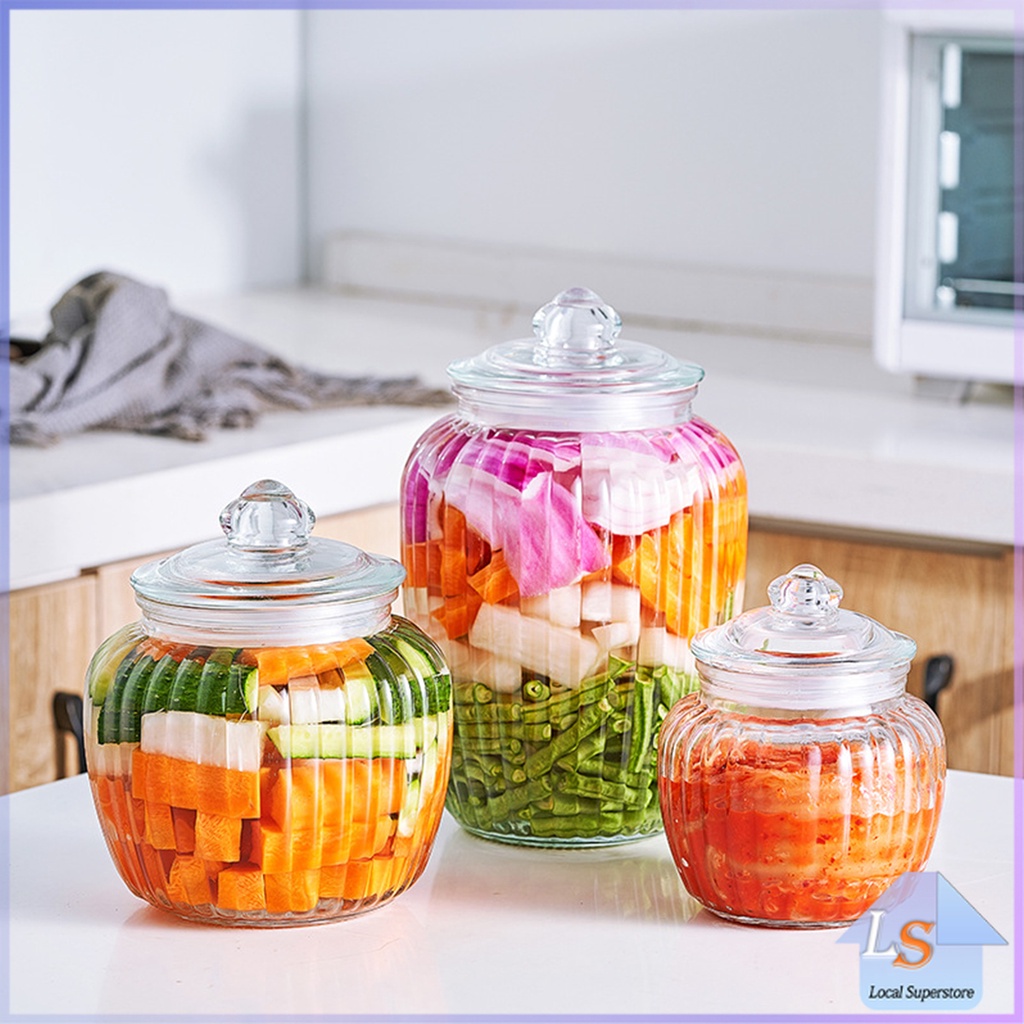 ขวดแก้วใส กระปุกหัวไชเท้าดอง ดองกิมจิ ฝาปิดผนึกได้ดี glass canister