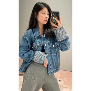 8UDN Alexa * r W * g AW 23 fall/winter New niche design letter cuff printed denim jacket jacket womens lapel casual fashion