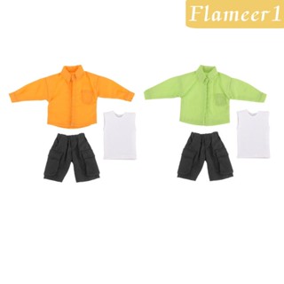 [flameer1] ชุดเสื้อเชิ้ต กางเกงขาสั้น แฮนด์เมด สเกล 1/12 สําหรับตุ๊กตา 6 นิ้ว