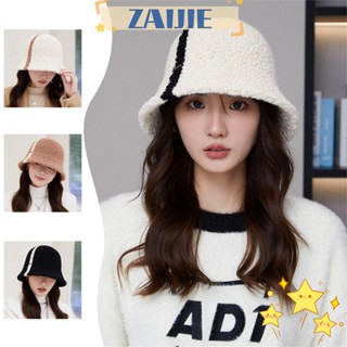 Zaijie24 หมวกชาวประมง, หมวกบักเก็ตแกะนิ่ม, หมวกลําลอง ให้ความอบอุ่น สําหรับผู้หญิง