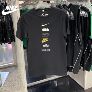 Nike ของแท้ 100% เสื้อยืดแขนสั้น คอกลม พิมพ์ลายโลโก้ ระบายอากาศ สําหรับผู้ชาย DZ2876