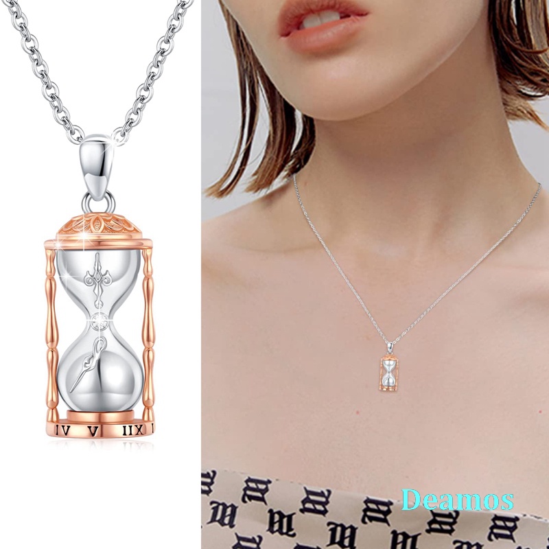 Deamos นาฬิกาทราย Urn สร้อยคอ Ashes เงินนาฬิกาทรายจี้สร้อยคอ Cremation Keepsake Urn Memorial สร้อยคอ