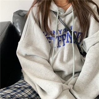 Suxi มินิมอล พิมพ์ลายตัวอักษร สไตล์เกาหลี ใหม่ หลวม ฟิตติ้ง เสื้อกันหนาว แขนยาว มีฮู้ด ผู้หญิง