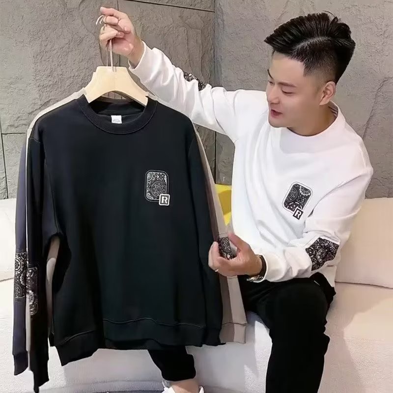 เสื้อกันหนาวแขนยาวลําลอง คอกลม ผ้าฝ้ายเทียม เข้ากับทุกการแต่งกาย แฟชั่นฤดูใบไม้ผลิ และฤดูใบไม้ร่วง สําหรับผู้ชาย