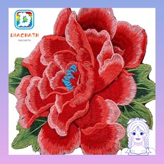 Diachath แผ่นแพทช์ผ้าโพลีเอสเตอร์ ปักลายดอกกุหลาบ สีแดง ขนาด 5.9x5.1 นิ้ว สําหรับรีดติดเสื้อผ้า กางเกงยีน DIY 4 ชิ้น