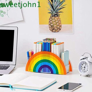 Sweetjohn ที่วางปากกา แปรงแต่งหน้า อะคริลิค สีรุ้ง อเนกประสงค์ สําหรับเด็ก และผู้ใหญ่