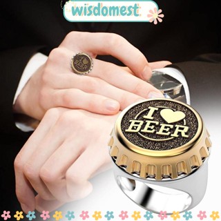 WISDOMEST แหวนโลหะ รูปตัวอักษร I Love Beer สีเงิน สีทอง สไตล์โกธิค สําหรับหมั้น