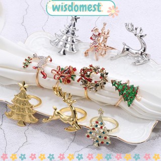 WISDOMEST แหวนผ้าเช็ดปาก ลายซานตาคลอส และต้นคริสต์มาส