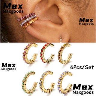 Maxg 6 ชิ้น / เซต CZ ต่างหูข้อมือ ผู้หญิง ปาร์ตี้ ไม่ต้องเจาะ ต่างหูไม่ต้องเจาะ