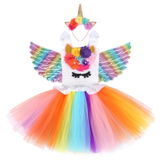 [0717]JHLQ-COS-G European and American Unicorn Dress Rainbow Bangs Tutu Princess Pettiskirt Hand Tied Stitching Children Shirt a Girl cosplay  girl  YNIJ