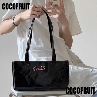 Cocofruit กระเป๋าถือ กระเป๋าสะพายไหล่ หนัง PU ทรงโท้ท ทรงสี่เหลี่ยมผืนผ้า เรียบง่าย สีดํา สําหรับสตรี